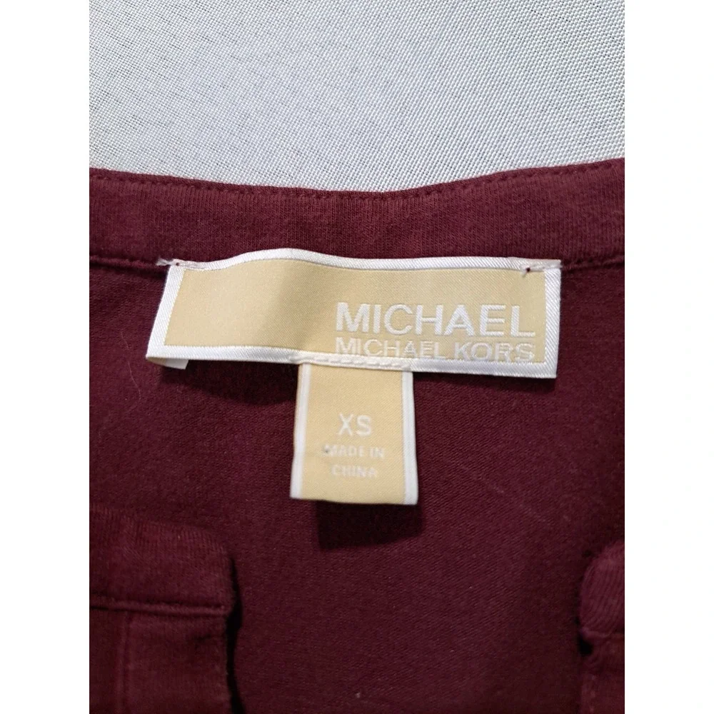 Michael Michael Kors Burgundy Gold Zipper Shoulder Split Neck Top XS